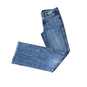 White House Black Market High-Rise Skinny Flare Jeans Women 4 Blue Stretch Denim